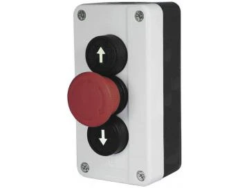 WTS - Dreifach-NOT-HALT-Drucktaster (roter Pilz, rastend) AUF / NOT-HALT / AB, Wassergeschützt - Schutzart IP 65