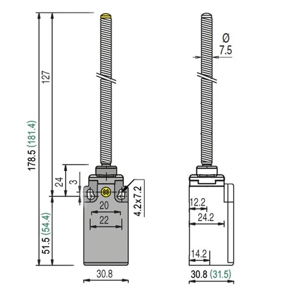 WTS - Endschalter mit Federstange Metall Sprungkontakt 1S + 1Ö, Wassergeschützt - Schutzart IP 67