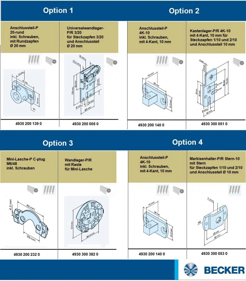 Becker - Universal-Markisenantriebe P5-E12 bis P9-E12  Serie P-E12