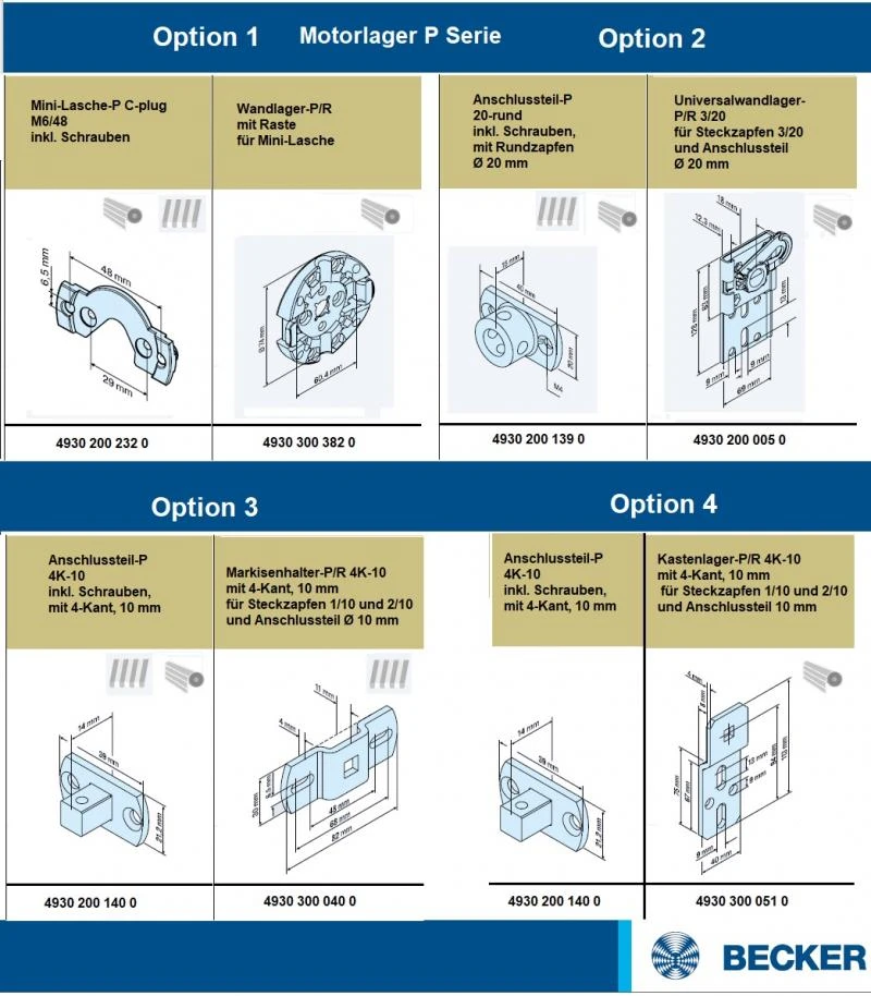 Becker - Rollladenantriebe P5-E01 bis P9-E01  Serie P-E01