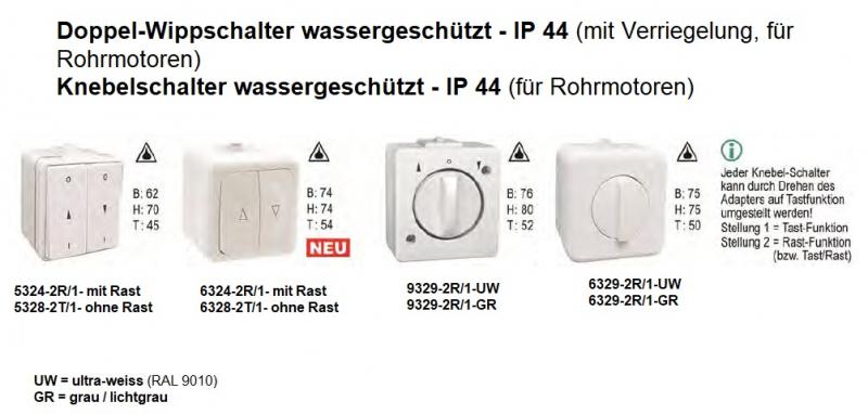 WTS - Doppel-Wippschalter Aufputz,tastend bzw. mit Tast-Funktion, ultra-weiß  oder grau wassergeschützt, IP 44