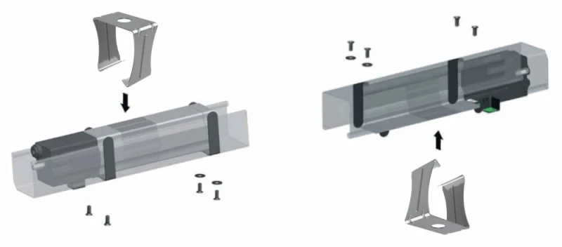 Befestigungsklammer zur Montage von Jalousiemotoren Serie DMJ an Jalousie-Oberschienen bzw. U-Profilen