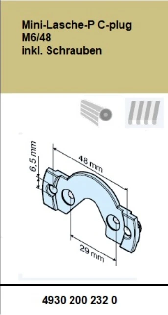 Anschlussteil  Mini-Lasche-P C-plug M6/48 inkl. Schrauben für Becker Rohrantriebe P5 bis P13