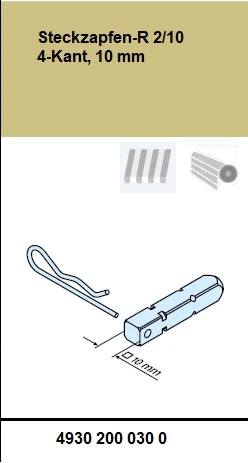 Anschlussteil - Steckzapfen-R 2/10 4-Kant, 10 mm  für Becker Rohrantriebe R7 bis  R40