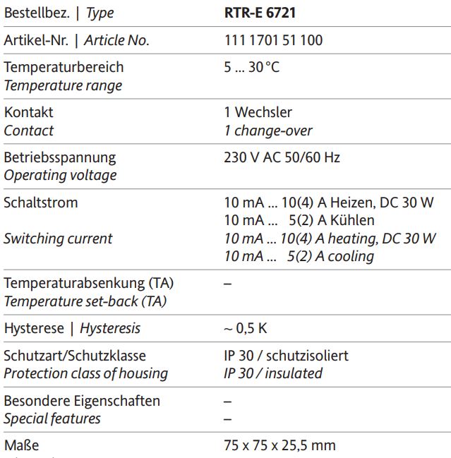 Vestamatic - Raumthermostat TE Indoor RTR-E 6721