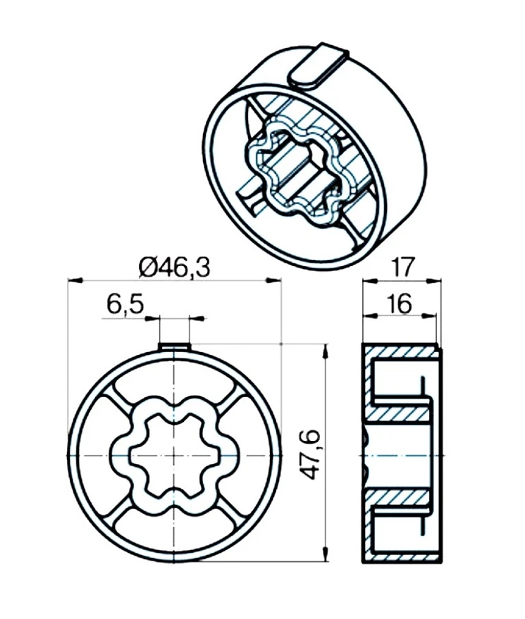 Adapter für Rundrohr Siral 50,für Rohrmotore Becker Baureihe P und R Serie  .