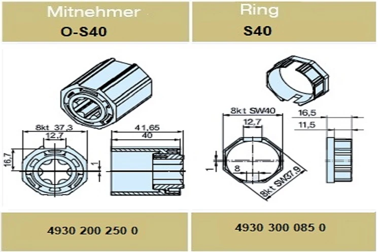 Adapterset für Achtkatwelle O-S40 ,für Hinderniserkennung  für Becker Rohrmotoren Baureihe P