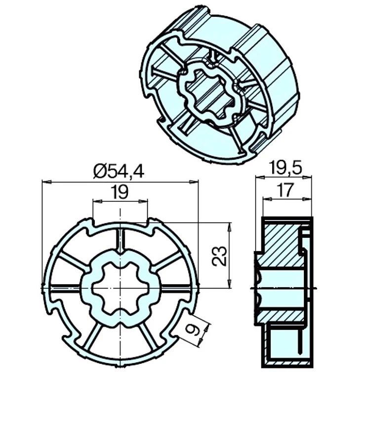 Adapterset für Nutwelle 57,5 für Rohrmotoren Becker Baureihe P und R Serie