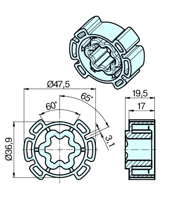 Adapterset für Profilwelle Benthin 52 + 62 , für Rohrmotoren Becker Baureihe P Serie