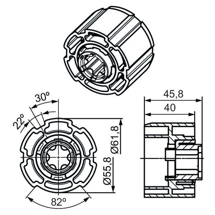 Adapterset für Profilwelle O-E65, für Rohrmotoren Becker Baureihe P und R Serie mit Hinderniserkennung