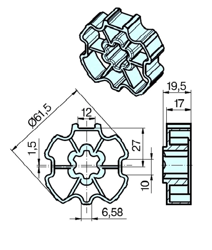 Adapterset für Profilwelle ZF64x0,8 ,für Rohrmotoren Becker Baureihe P und R Serie