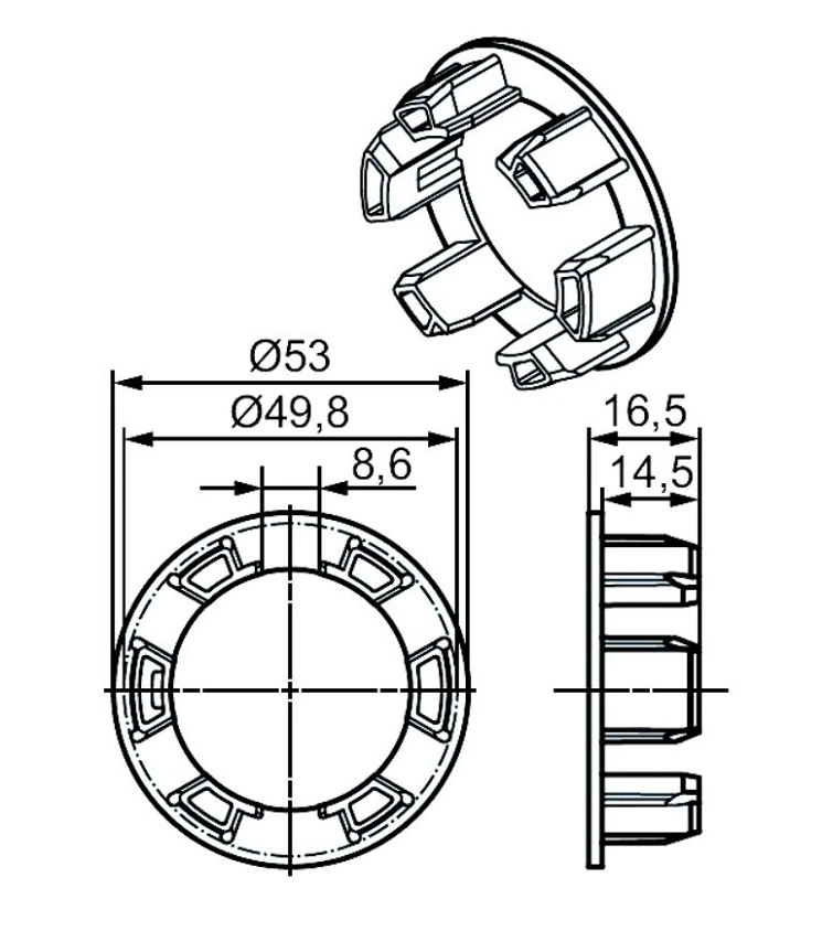 Adapterset für Rundrohr HD50 , für Rohrmotore Becker Baureihe R Serie