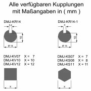 Kupplungen für Wellen-Typen Rundwelle/Vierkant- und Sechskantwelle für Jalousiemotoren/Mittelmotoren Serie DMJ