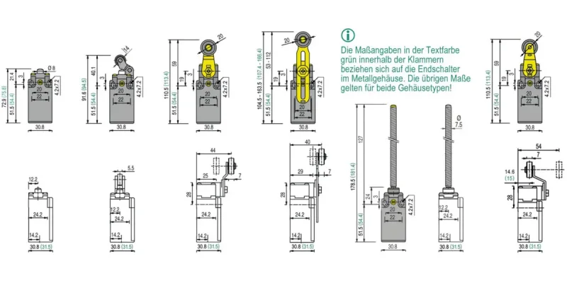 WTS - Endschalter mit Stößel Metall Sprungkontakt 1S + 1Ö, Wassergeschützt - Schutzart IP 67